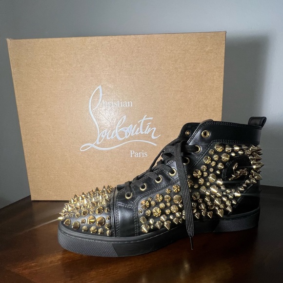 Christian Louboutin Black Sneakers with Gold Spikes Hightop Sneakers 43